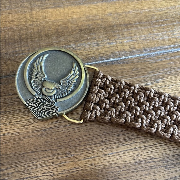 Harley Davidson Parts Eagle Emblem Belt Buckle Vtg 70s Jostens Macrame Belt - Picture 5 of 8
